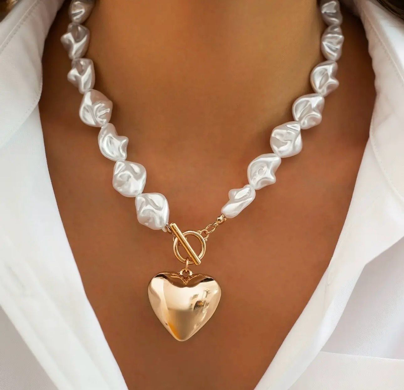 Pearl Beaded Charm Toggle Neck