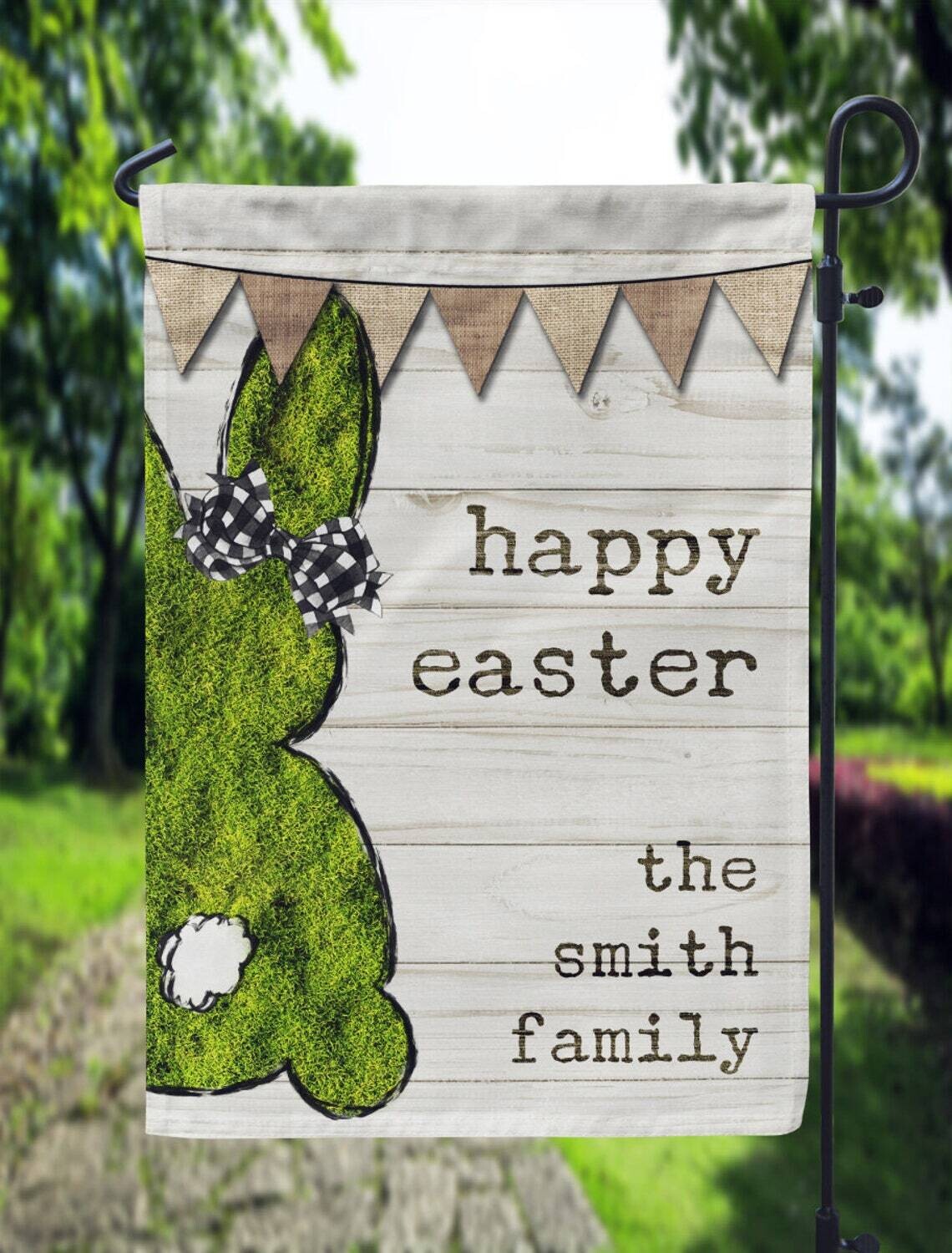 Mossy Bunny Happy Easter Garden Flag