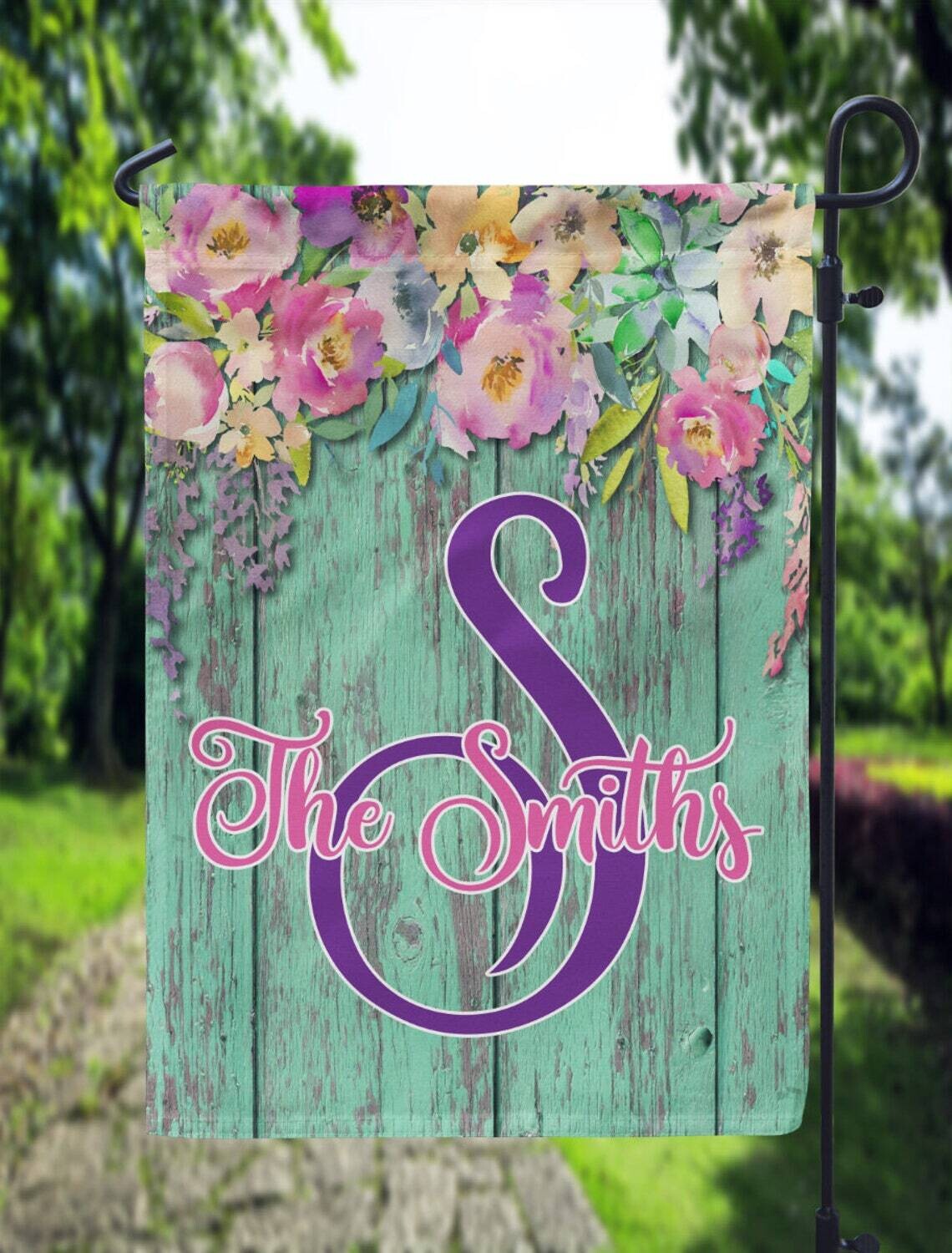 Pale Green Wooden Floral Garden Flag