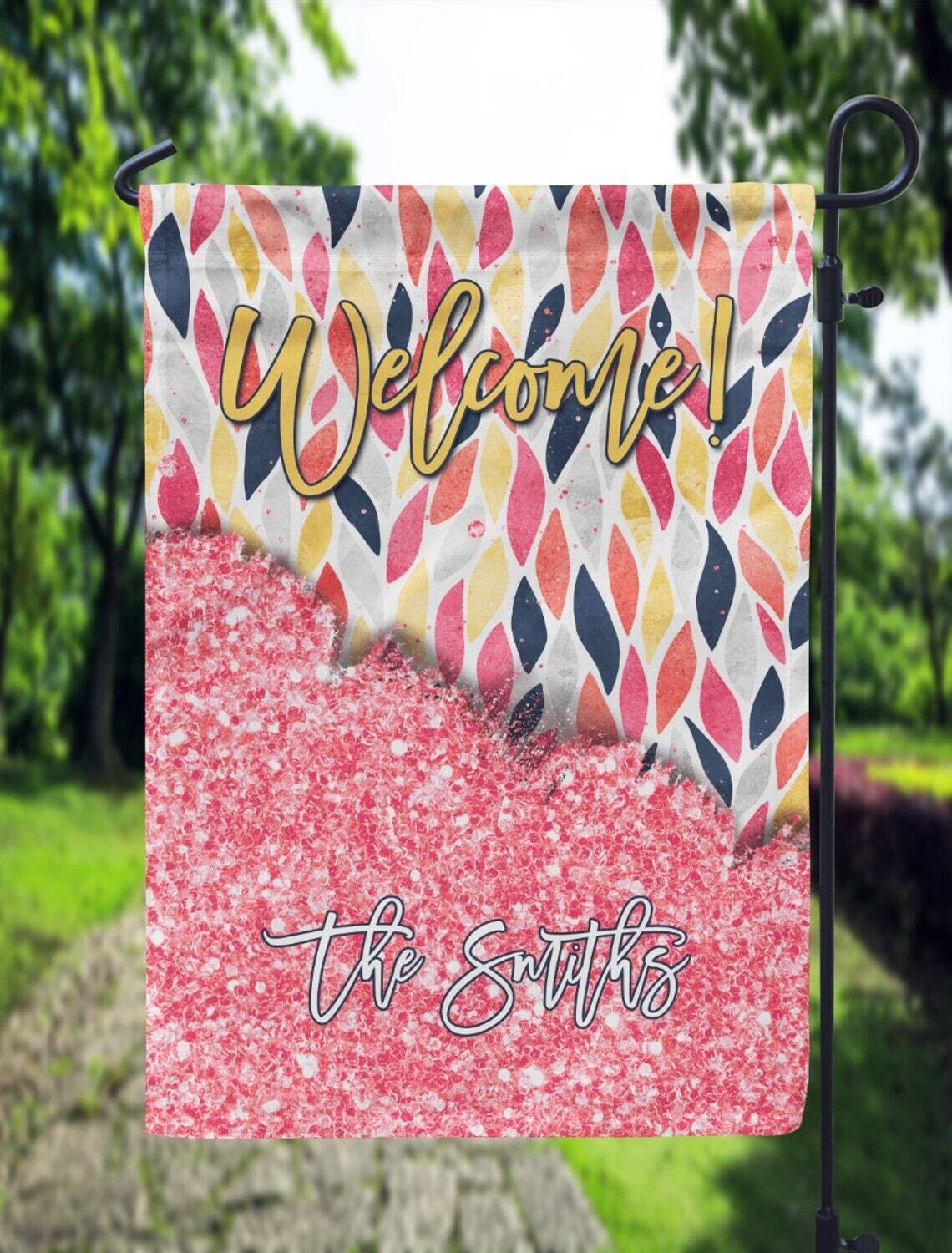 Pink Glitter Abstract Garden Flag