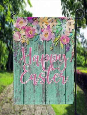 Wooden Floral Happy Easter Garden Flag