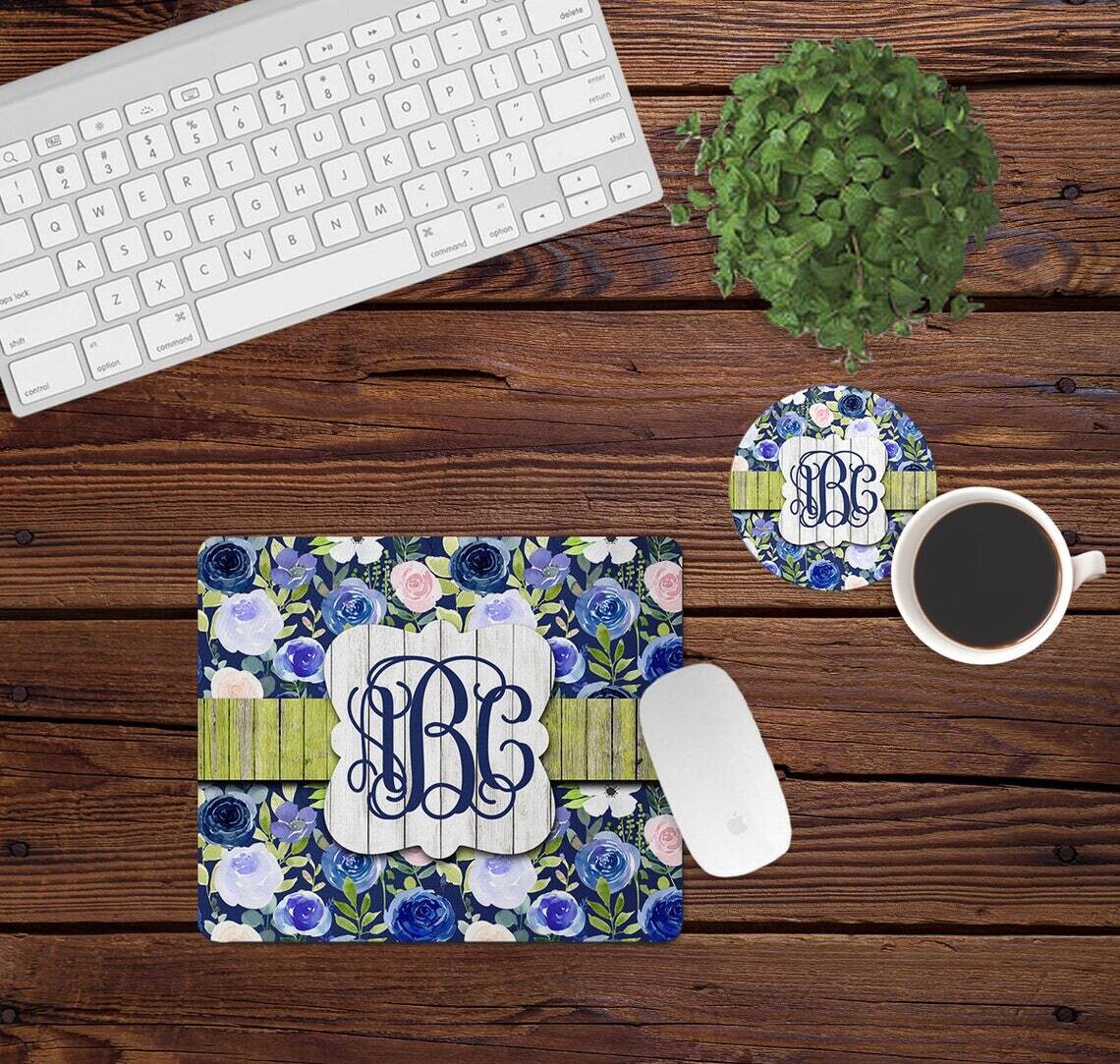 Blue Floral Desk Set