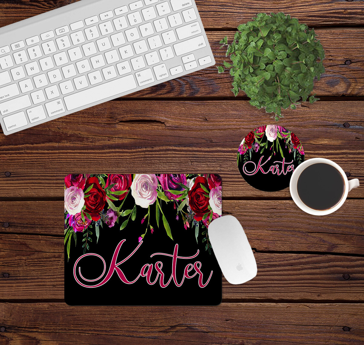 Black Rose Floral Drop Desk Set