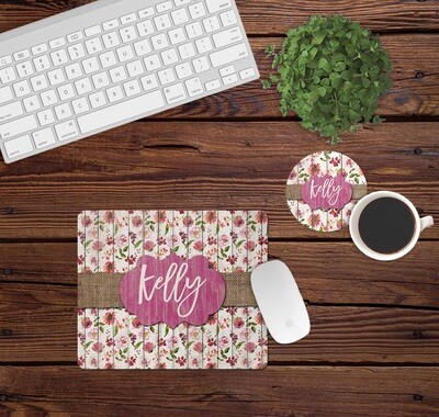 Pink Floral White Wooden Desk Set