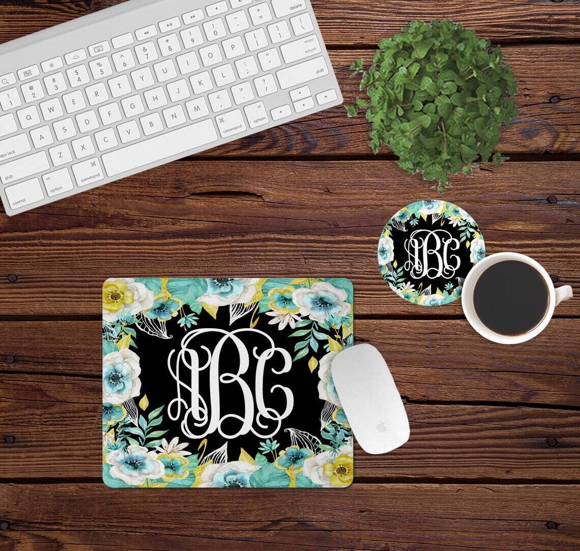 Mint and Gold Floral Desk Set