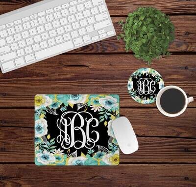 Mint and Gold Floral Desk Set