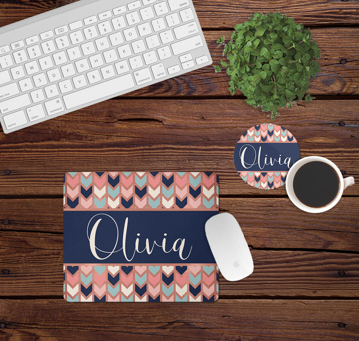 Rose Gold and Navy Chevron Arrows Desk Set