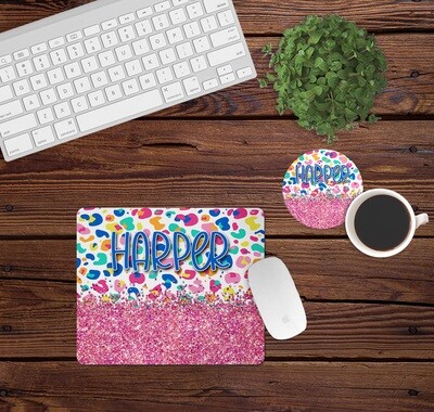 Colorful Leopard Print and Glitter Look Desk Set
