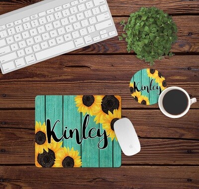 Teal Wood and Sunflower Desk Set