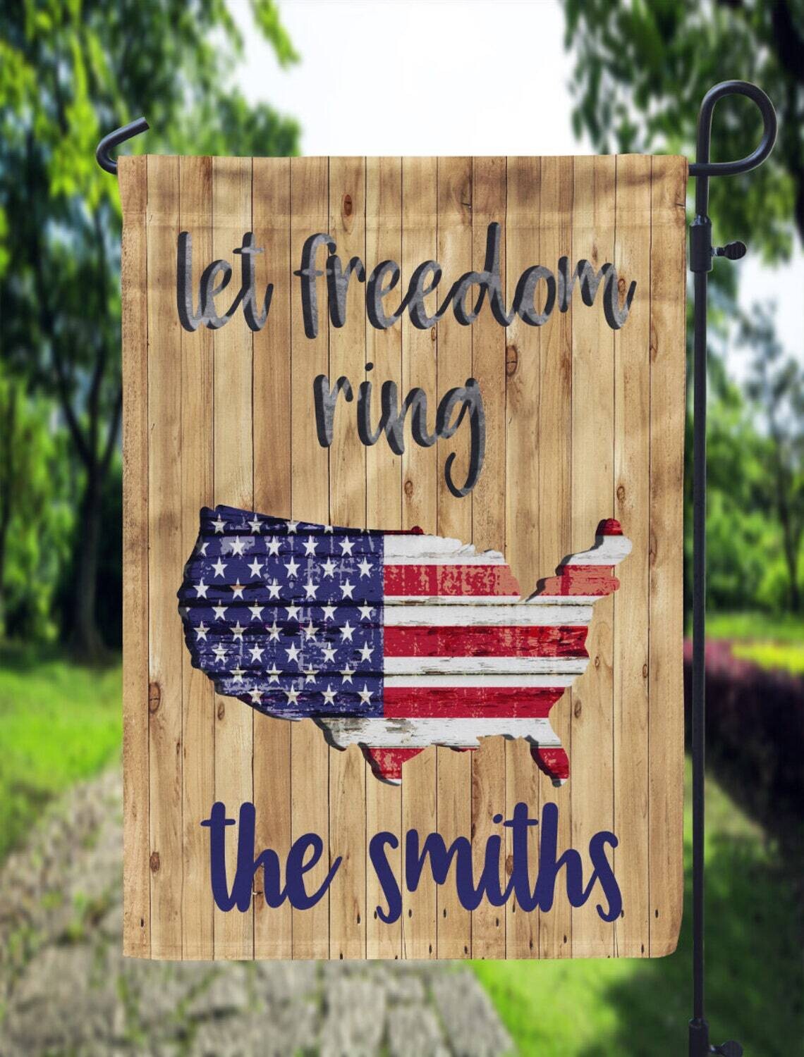 Let Freedom Ring Wooden American Flag Garden Flag