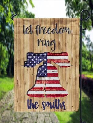 Let Freedom Ring Wooden Liberty Bell American Flag Garden Flag