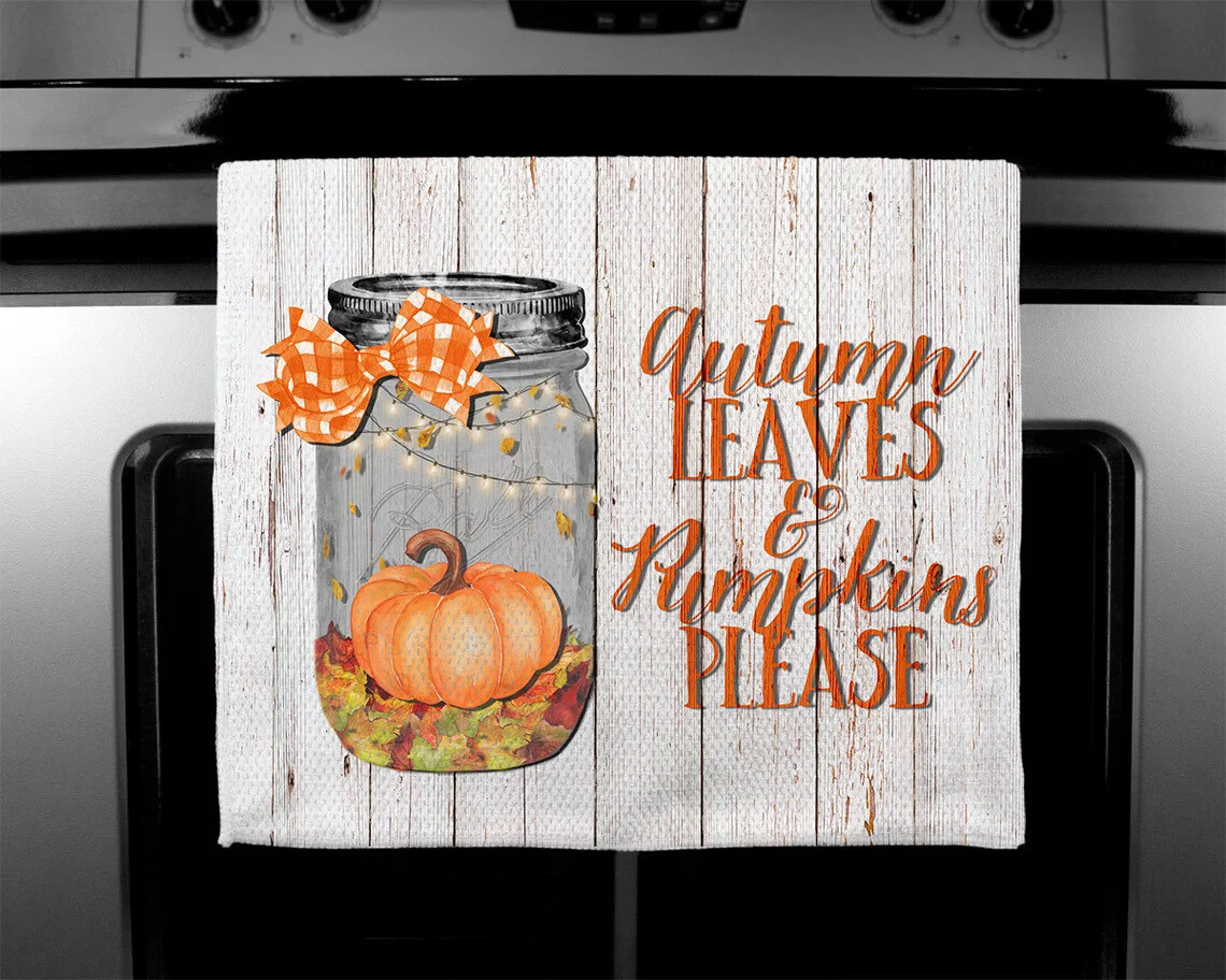 Autumn Leaves and Pumpkins Please Fall Towel | 11x18
