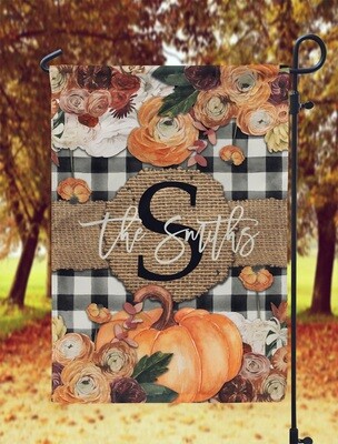 Fall Floral Buffalo Plaid and Burlap Garden Flag
