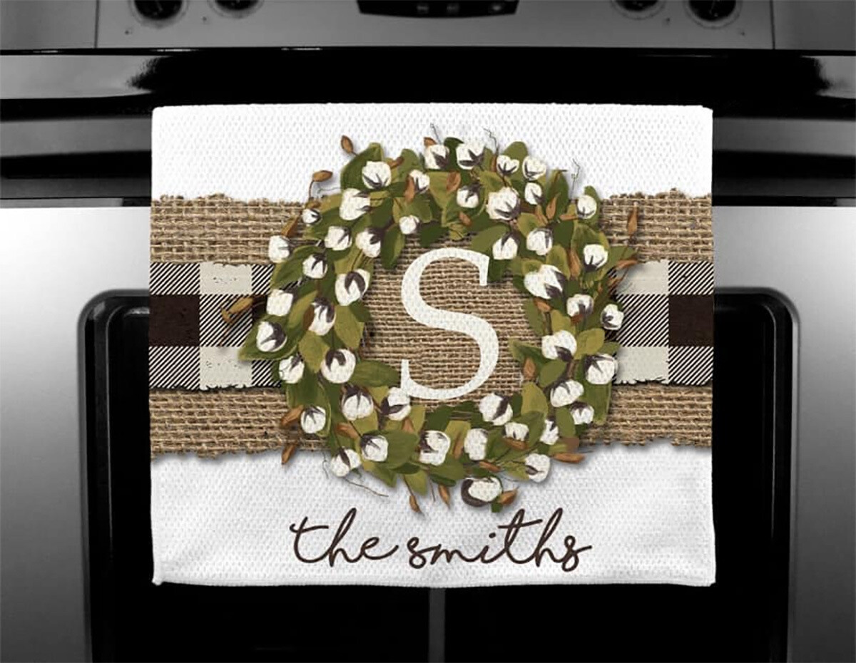 Cotton Wreath Farmhouse Towel | 15x25