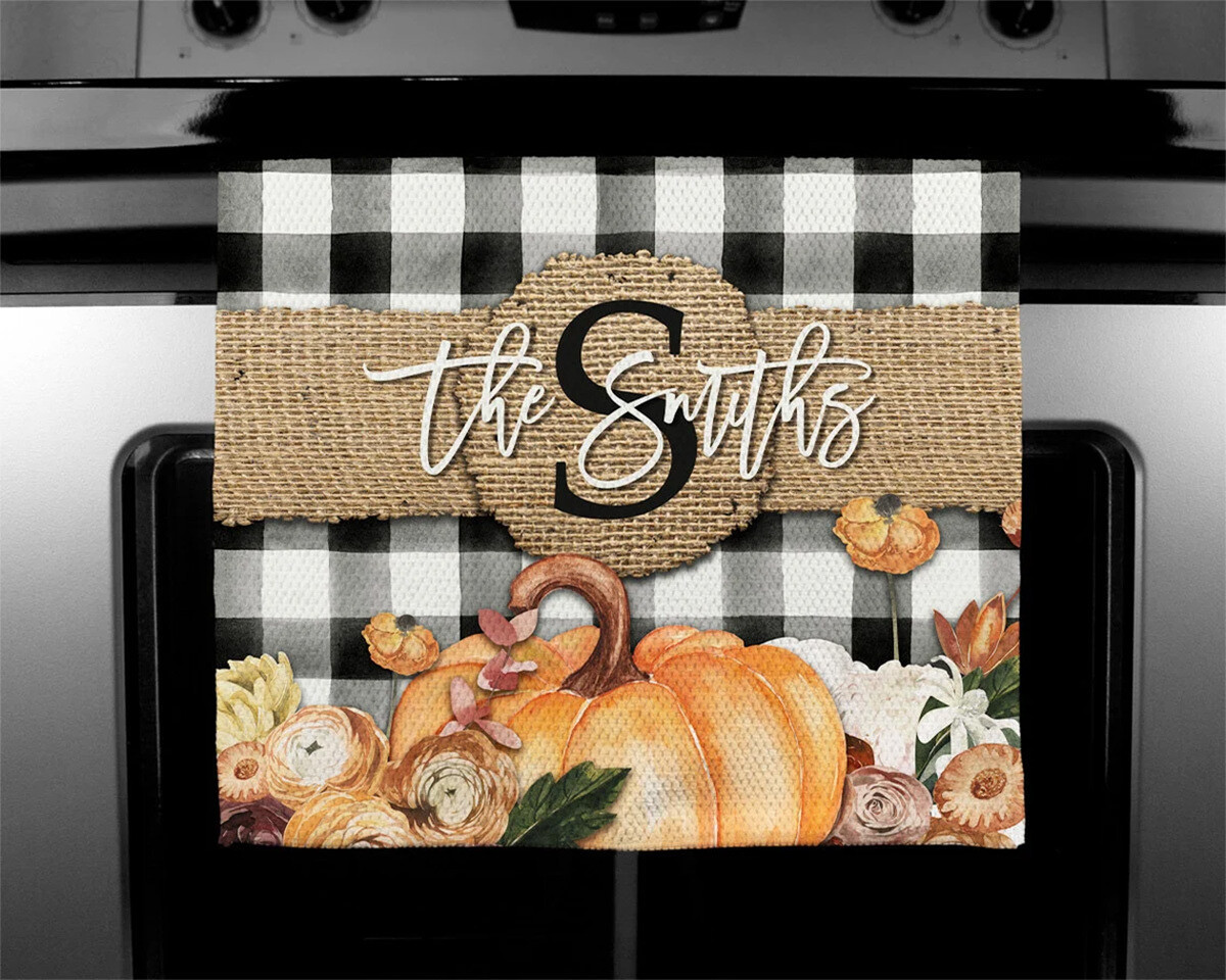 Fall Floral Buffalo Plaid Towel | 11x18