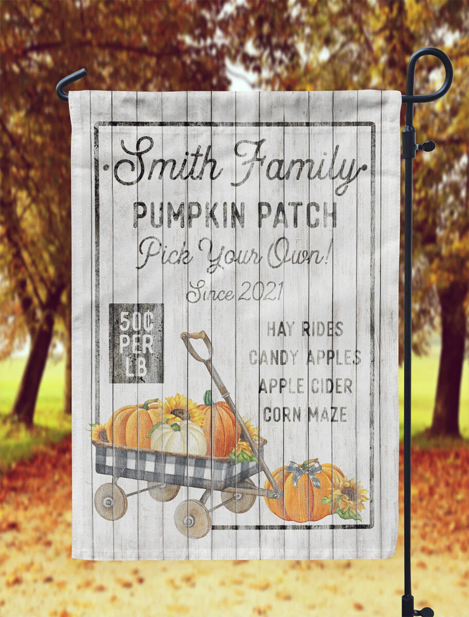Family Name Pumpkin Patch Fall Garden Flag