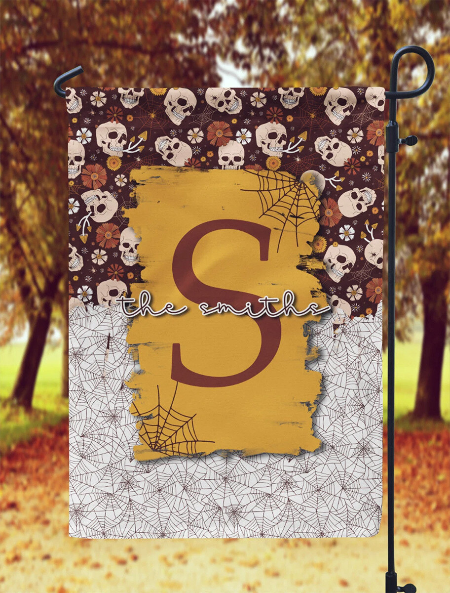 Boho Skull and Spider Web Halloween Fall Garden Flag