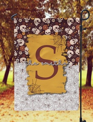 Boho Skull and Spider Web Halloween Fall Garden Flag