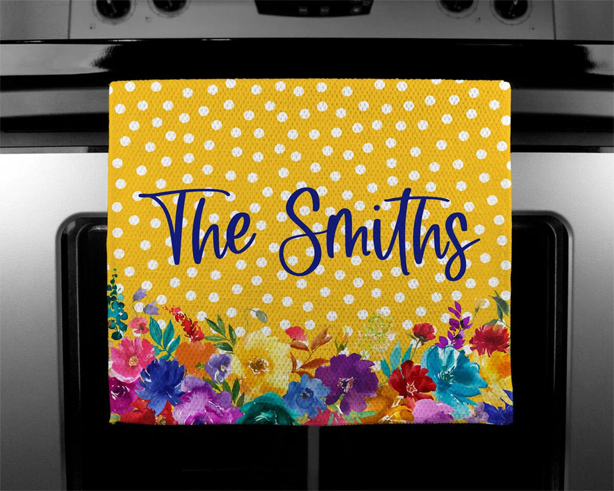Bright Mustard Floral Dish Towel | 11x18