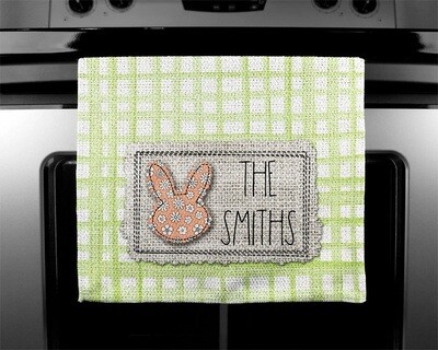 Green Buffalo Plaid Easter Bunny Dish Towel | 11x18