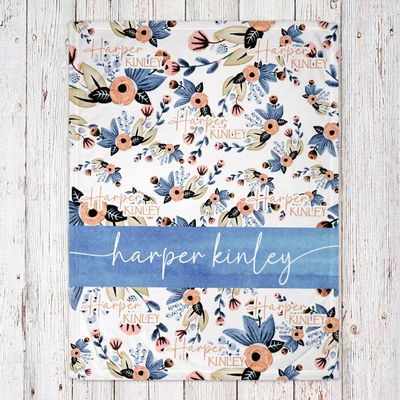 Blue and Peach Floral Baby Blanket