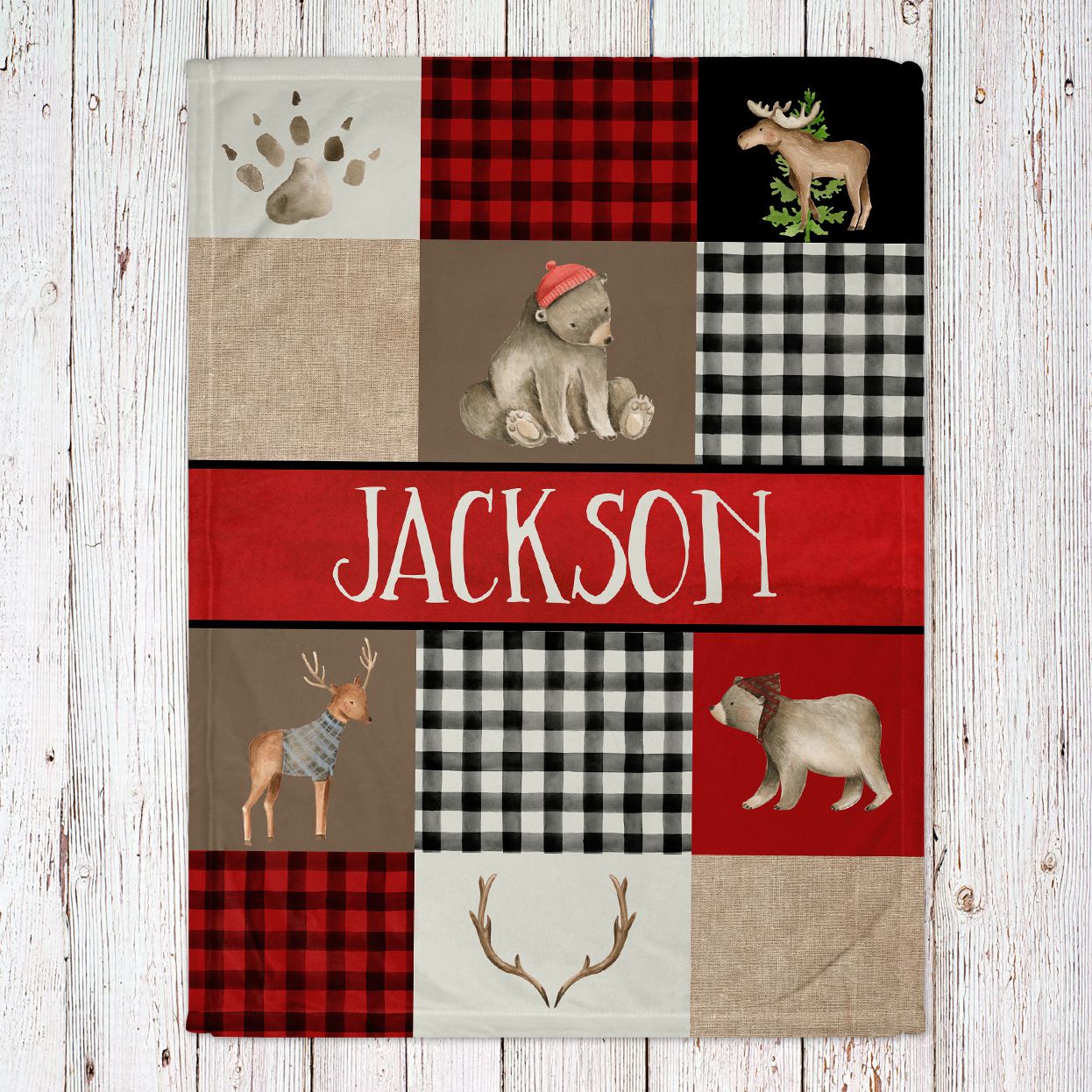 Buffalo Plaid Patchwork Animal Baby Blanket