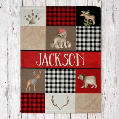 Buffalo Plaid Patchwork Animal Baby Blanket