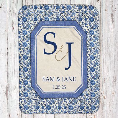 Blue Floral Throw Blanket