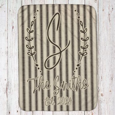 Ticking Fabric Initial Throw Blanket