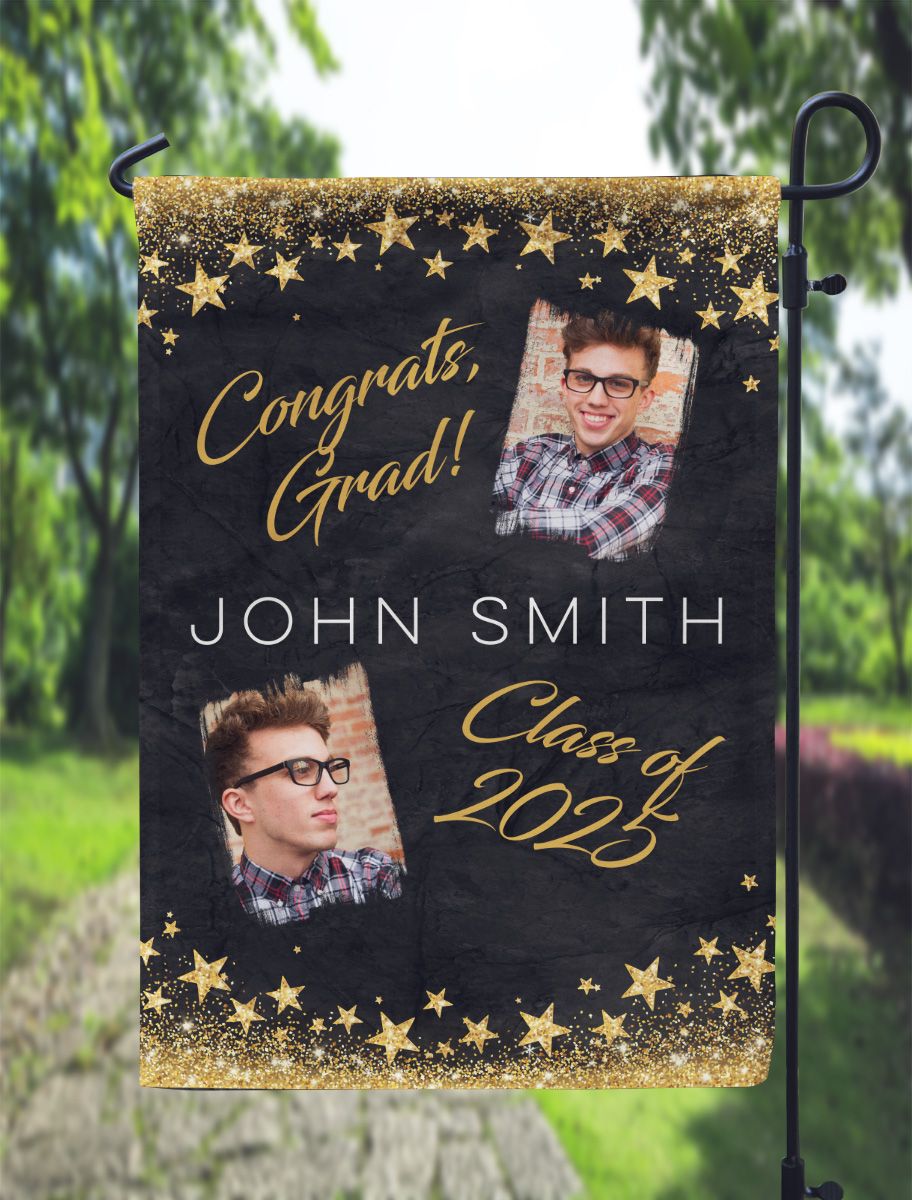 Gold Glitter Photo Graduation Garden Flag