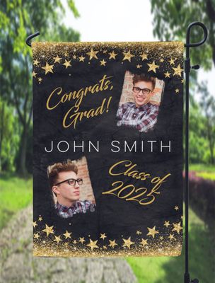 Gold Glitter Photo Graduation Garden Flag