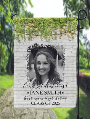 White Brick Photo Graduation Garden Flag