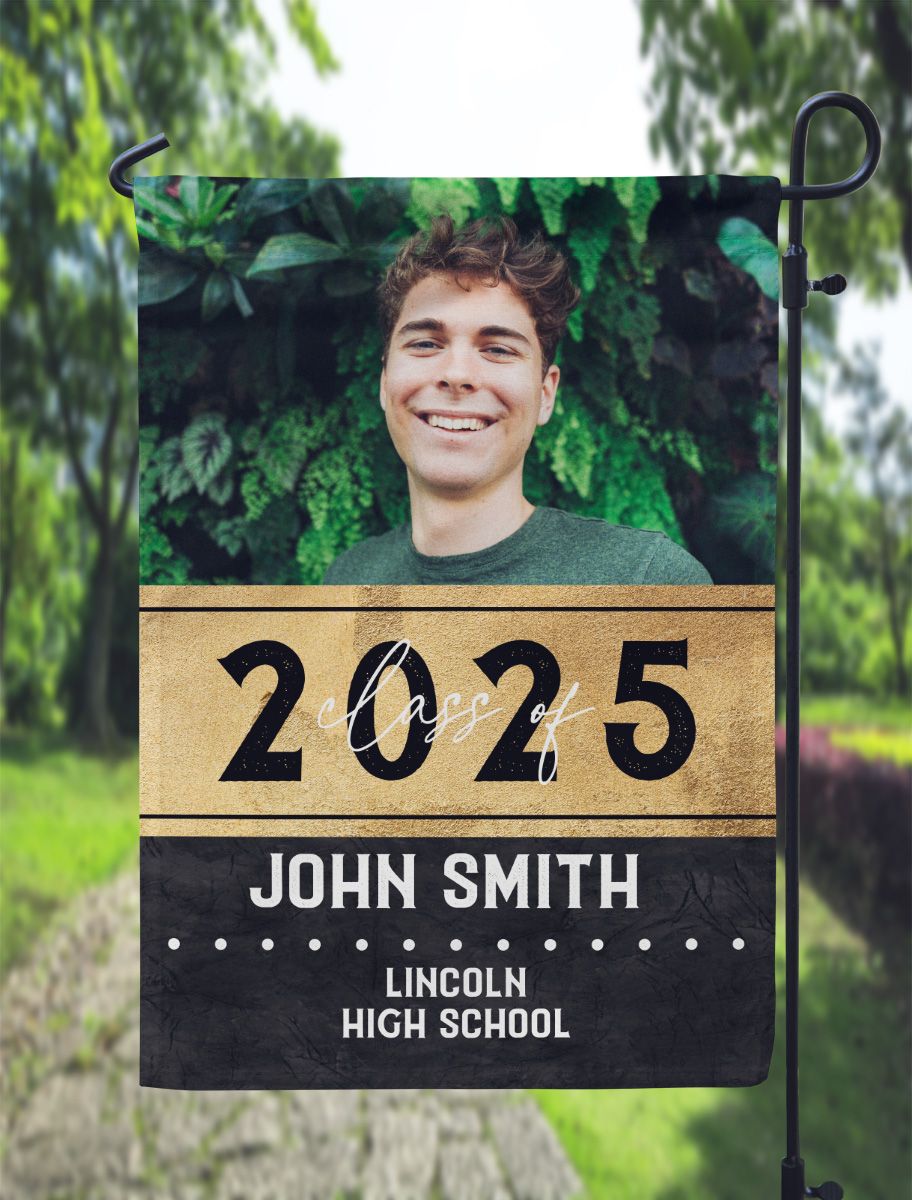 Gold Foil Photo Graduation Garden Flag