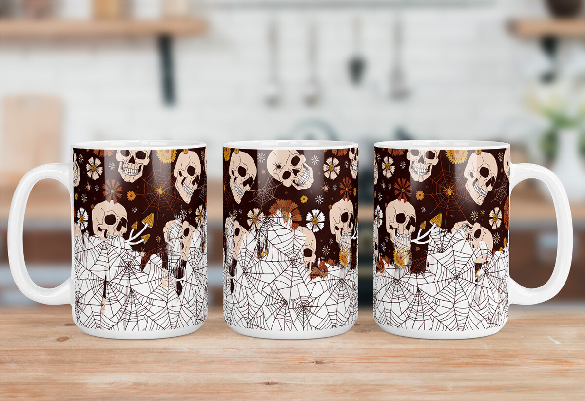 Boho Skull and Spiderweb Halloween Mug