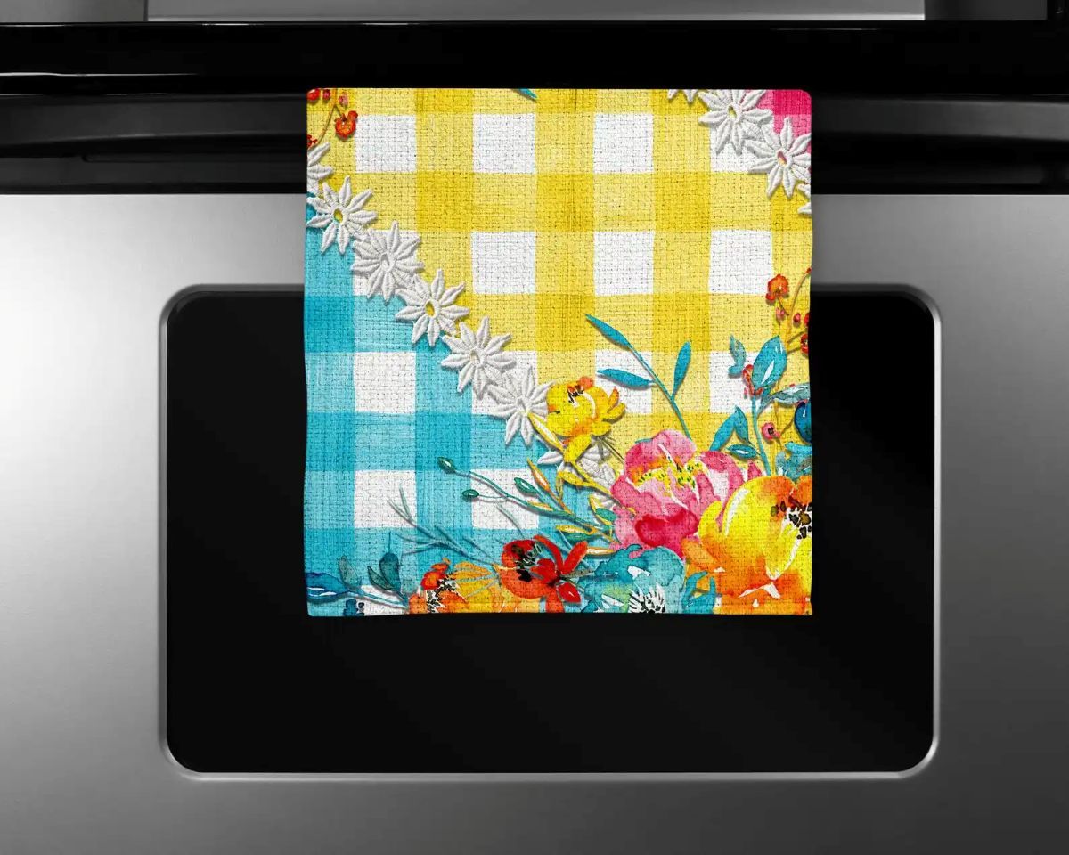 Bright Floral Gingham Farmhouse Towel | 11x18
