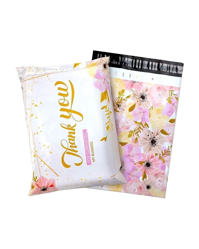 Poly-Mailer bag (Floral pink &amp; white) (10×13)