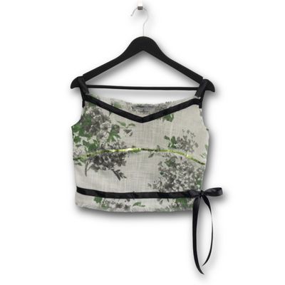 Grünes Hortensien Leinen Oberteil