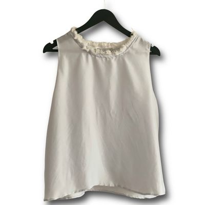 Himmelblaues Seide Oberteil mit Fransen