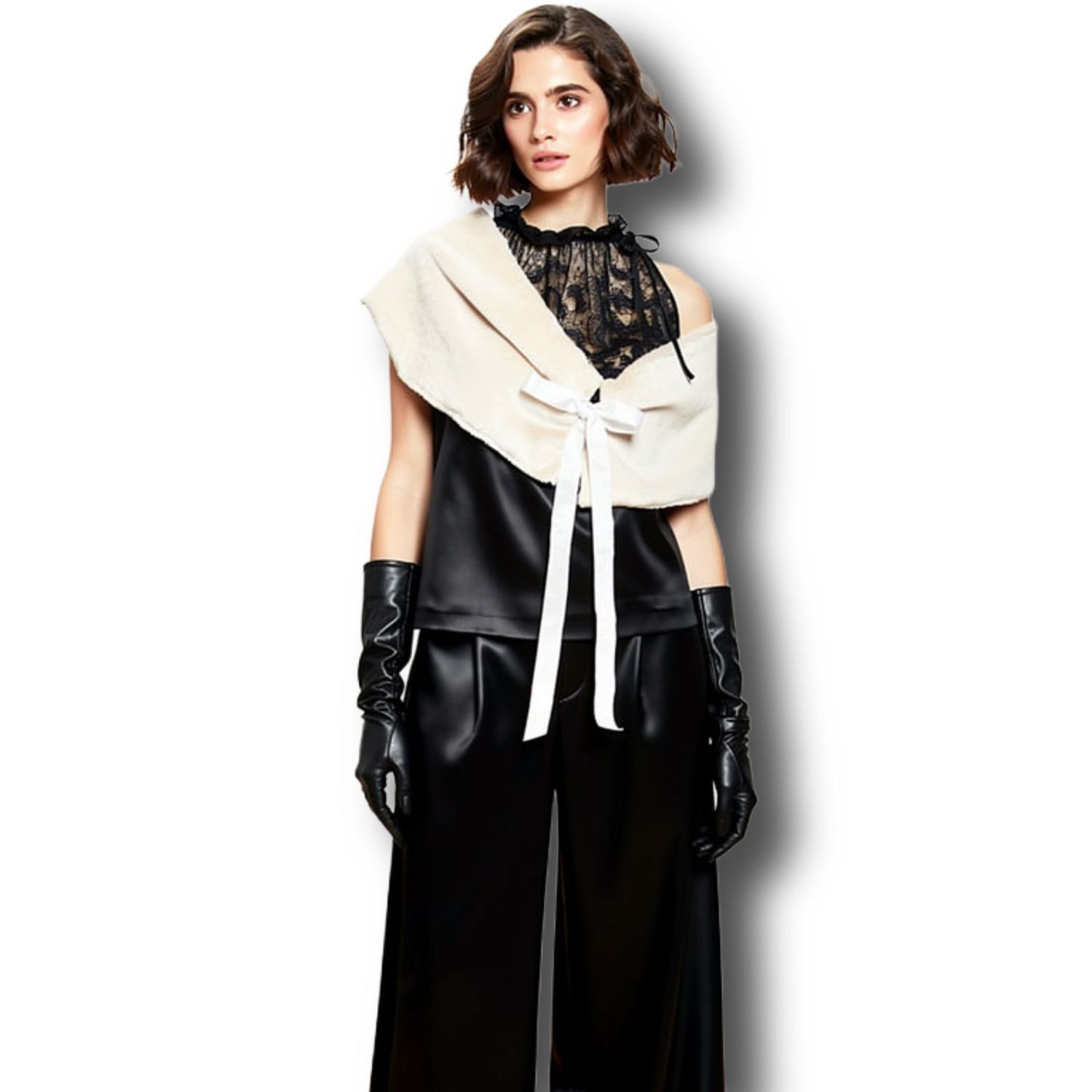 Weisse Faux Pelz Stola