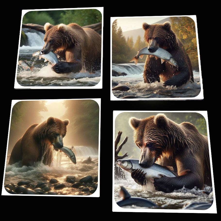 Bear &amp; Stream Coaster Set