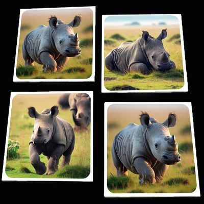 Baby Rhino Coaster Set