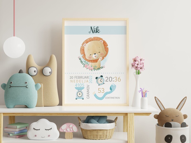 Grafika z rojstnimi podatki - levček moder