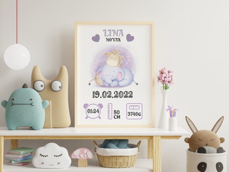 Grafika z rojstnimi podatki - slonček vijoličen