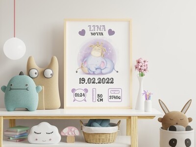 Grafika z rojstnimi podatki - slonček vijoličen