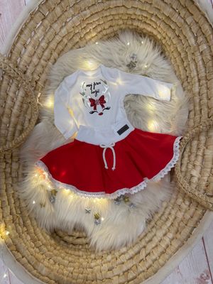 Kompletek božični - rdeče bela s čipko (krilce in bodi) Kompletek božični - rdeče bela s čipko (krilce in bodi)