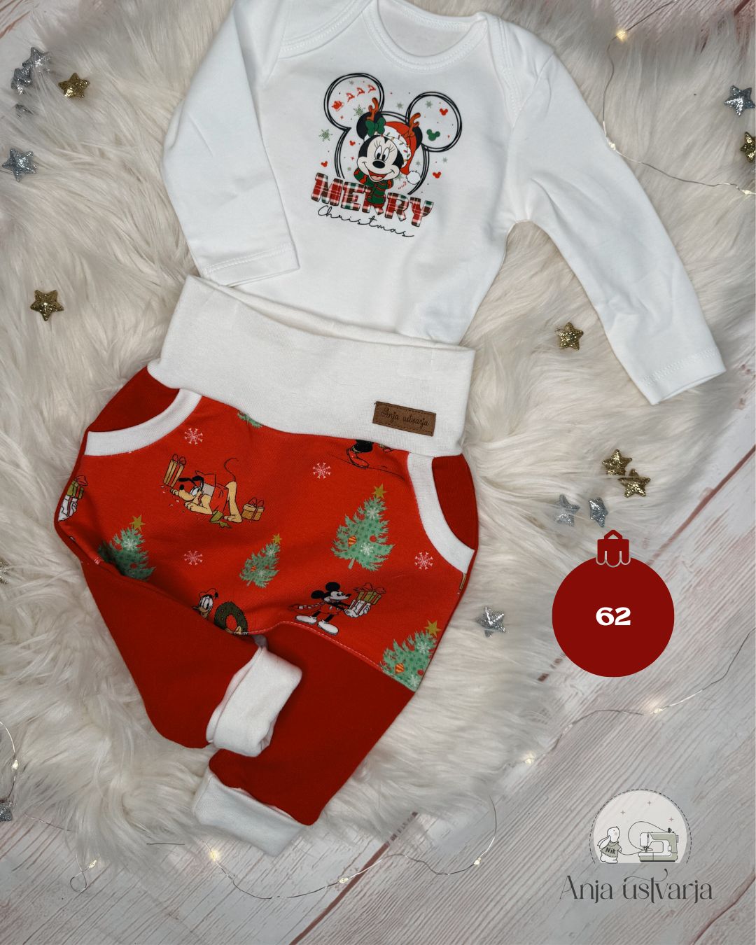 Kompletek božični - miki miške rdeč (hlačke in bodi)