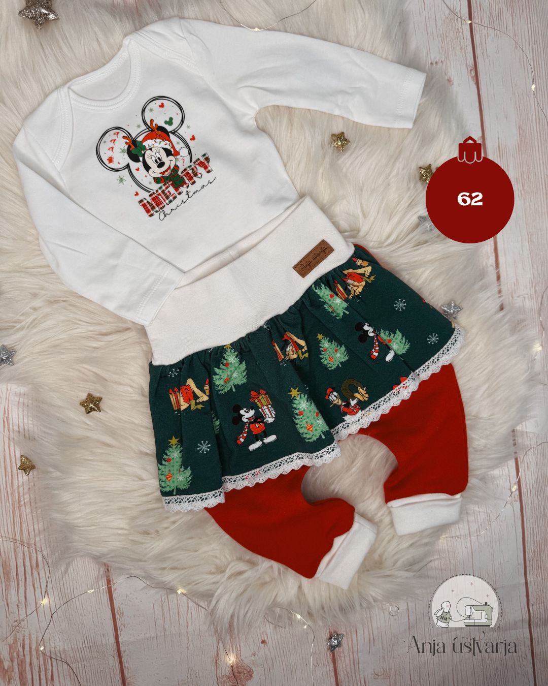 Kompletek božični - miki miške zelen s krilcem (hlačke in bodi)