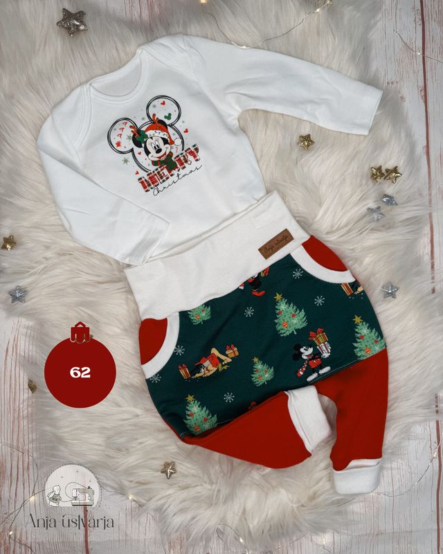 Kompletek božični - miki miške zelen (hlačke in bodi)