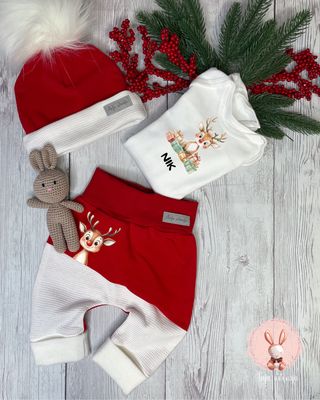 Kompletek božični - jelenček z darili (hlačke in bodi)