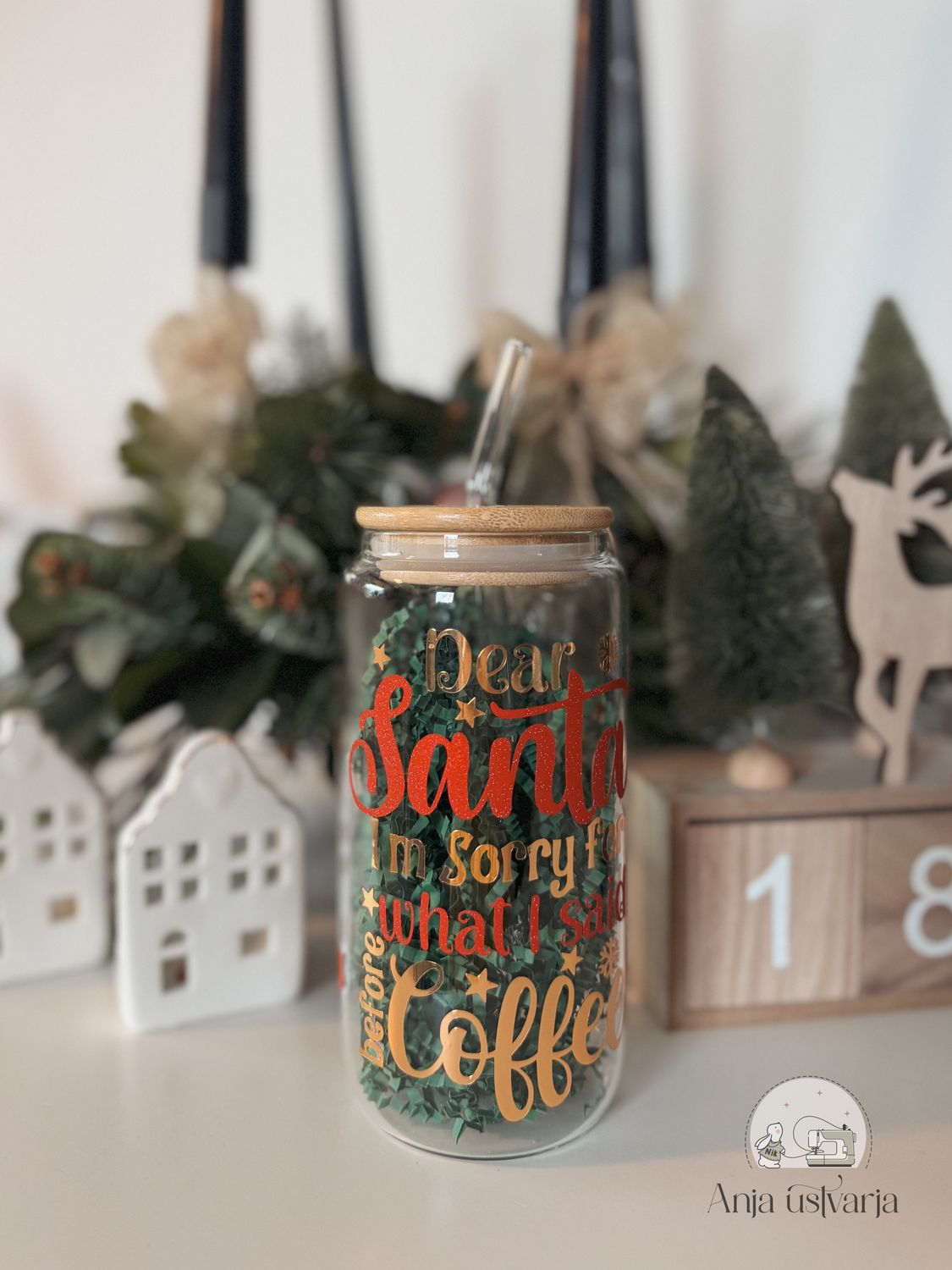 Božični stekleni kozarec za kavo - Dear Santa